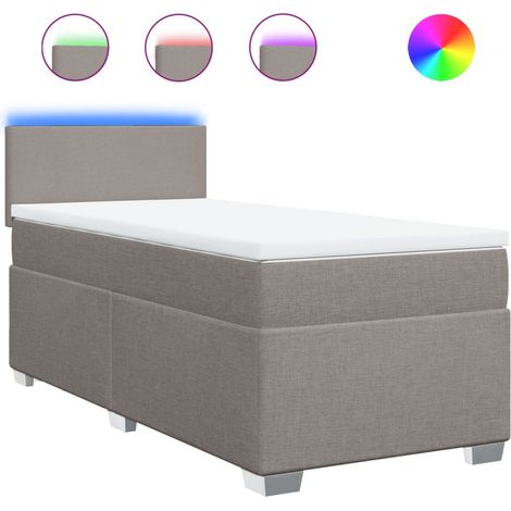Lit simple Lit adulte Sommier à lattes de lit avec matelas Taupe 90x200 cm Tissu