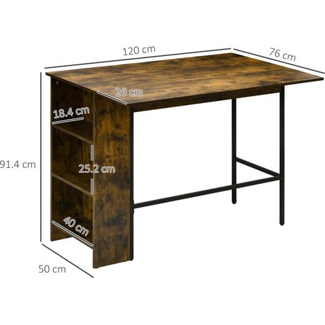 Comptoir de bar pliable de style industriel (avec 3 étagères), 120 x 76 x 91,4 cm (1/5)