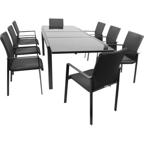 Garnitur TORINO 9-teilig, Alu + Glas + Kunstgewebe grau