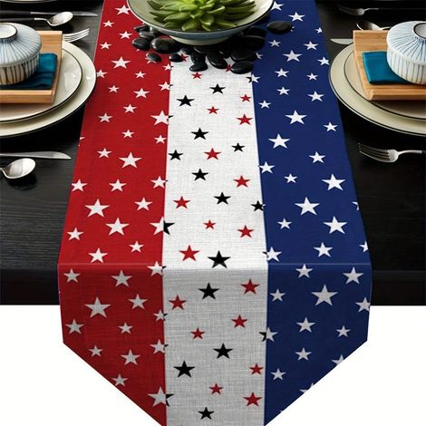 Serviette De Table - Lin - Rouge Blanc Bleu - Pour Fête Nationale - 183 x 32 cm - 1 Pièce (1/5)