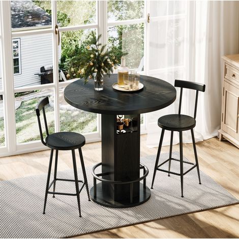 Set tavolo da bar rotondo 80 cm con 2 sgabelli, nero HAVRYA (1/5)