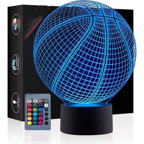 Magnifique lampe à illusion 3D en forme de ballon de basket, cadeau d'anniversaire, 16 couleurs changeantes, interrupteur tactile, veilleuse, décoration de Noël, télécommande, acrylique plat et A (1/5)