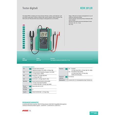 Kyoritsu KEW 2012R Multimetre numerique avec mini-pince pour mesure TRMS de tension AC/DC, courant AC/DC, resistance, compte, diode, capacite, frequence, gris