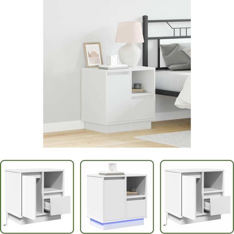 vidaXL Éclairage LED - Cabinet de chevet Blanc 50 x 34,5 x 50 cm. Bois d'ingénierie (1/5)