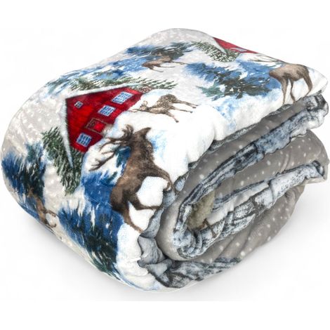 Sherpa Alpina Hut Plaid - Couverture d'hiver en molleton doux avec dos en peau d'agneau - Cabanes cerfs et enneigées 1 CARRÉ
