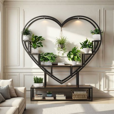 Pflanzenregal 8 Ebenen - Metall+MDF - Herzdesign - 100x30x120 cm - Pflanzenständer für Wohnzimmer, Schlafzimmer, Balkon