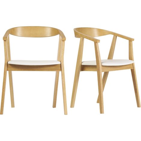 Skandinavische Designstühle in Weiß und hellem Holz (Set von 2) BAHIA