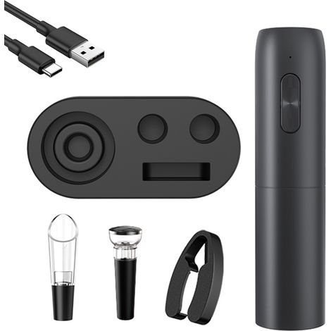 Wiederaufladbarer elektrischer Flaschenöffner mit USB-C-Anschluss, Ausgießer/Folienschneider, Vakuumverschluss und Ladestation. Ideal für Zuhause, Partys, Bars und Outdoor-Aktivitäten. (1/5)