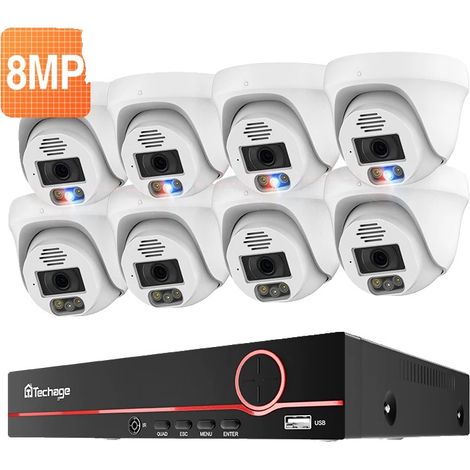 Sistema de videovigilancia, resolución de vídeo de 8 MP, audio bidireccional, NVR de 8 canales con 8 cámaras de 8 MP, disco duro integrado de 1 TB. (1/2)
