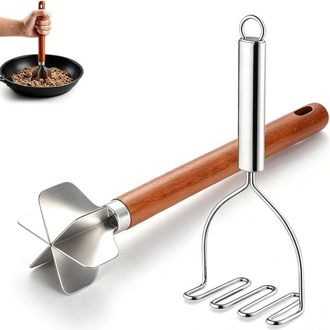 Hachoir à viande Presse-purée 2 pièces pour Hamburger, Viande Hachée, Ustensiles de Cuisine pour Avocat, Haricots, Salade, Légumes, Fruits, Tomates (1/5)