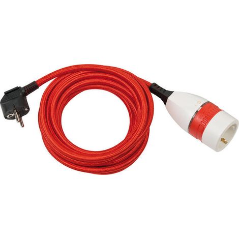 Cable de extensión de plástico de calidad con interruptor giratorio y abrigo textil 5M H05VV-F 3G1.5 rojo / blanco / (1/3)