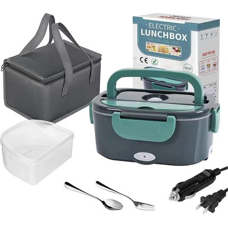 Boîte à déjeuner électrique avec sac de transport, chauffage de restauration rapide Portable 110V-12V, grandes boîtes chauffées de 1,5 l pour le travail, la maison et la voiture (1/5)