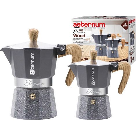 Set de 2 cafeteras El.Wood 1 + 3 tazas con aros de madera – Aeternum