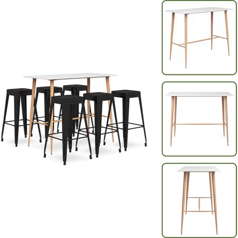 Ensemble de bar 7 pcs Blanc et noir - Ensemble De Bar - Meuble De Salle À Manger - Table De Bar - Tabouret De Bar - Mobilier Moderne (1/5)