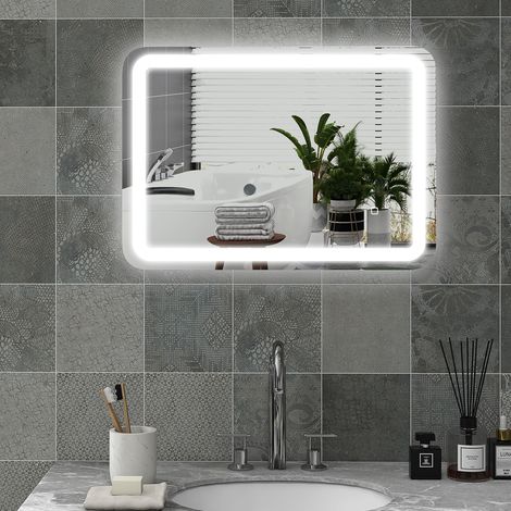 Miroir de salle de bain - éclairé - argent - dimmable - 3 couleurs de lumière - contrôle tactile - anti-brouillard - 50x70 - Qualité