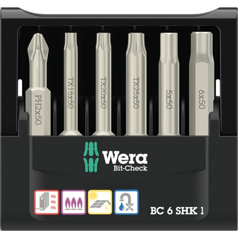 Kit d'embouts Wera Check 6 SHK 1 SB, 6 pièces