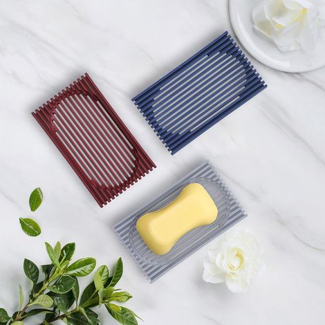 Portasapone moderno e minimalista (set da 3), portasapone in silicone con sistema di drenaggio, 14 cm di lunghezza x 8 cm di larghezza x 1,4 cm di altezza, ideale per la cucina (1/5)