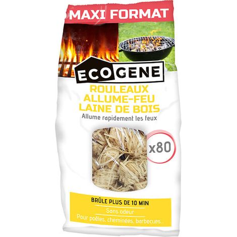 Allume-feux, 80 rouleaux de laine de bois très longue combustion.