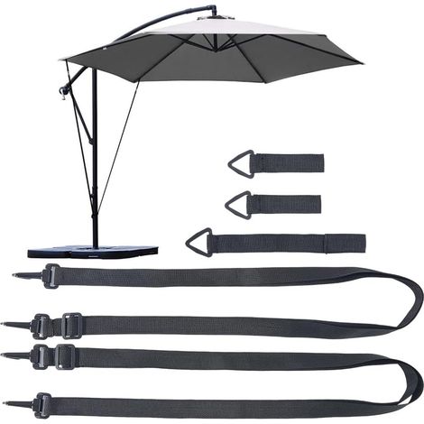 Lot de 5 sangles stabilisatrices noires pour parasol, sangles de fixation réglables et réutilisables pour grand parasol d'extérieur (1/5)