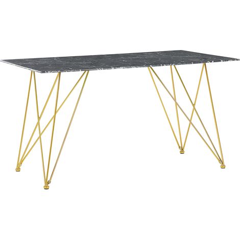 Mesa de comedor efecto mármol / negro con dorado patas doradas 140 x 80 cm para comedor Kenton (1/5)