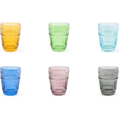 Lot de 6 verres à eau, verre coloré en pâte, capacité 300 ml. (1/4)