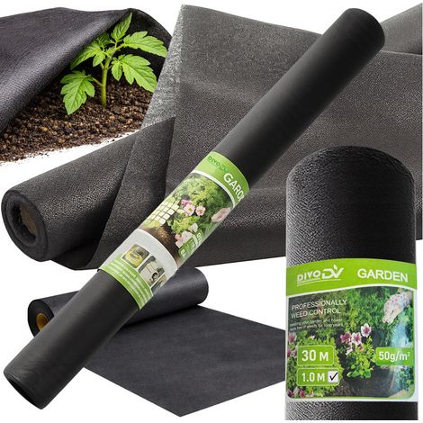 Toile agro-textile épaisse noire 50 g, 1 x 30 m – barrière anti-mauvaises herbes, tapis de paillis