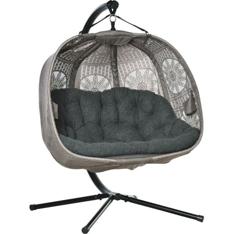 Fauteuil suspendu pour 2 personnes avec coffre pliable, tissu polyester à motif floral, structure en acier (1/5)