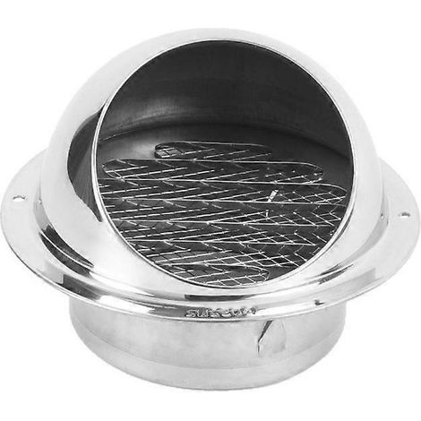 Grille d'aération ronde en acier inoxydable (150 mm) avec ouverture anti-insectes et lamelles, pour mur extérieur, idéale pour salle de bain et climatisation. (1/5)