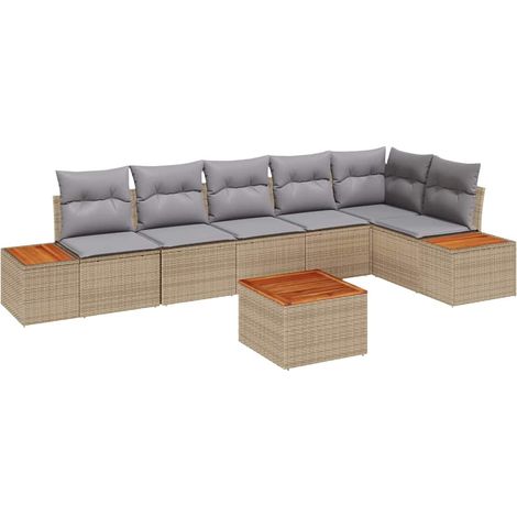 Garden Sofa Set with Cushion 7 pcs Beige Poly rattan vidaXL (1/5)