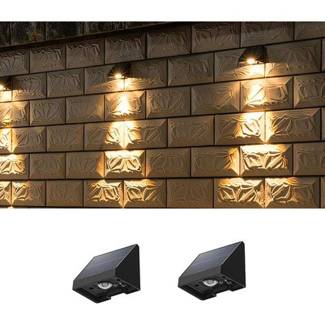 Aplique solar de pared exterior de 2 piezas, Luz para valla con lente LED, Impermeable IPX4, LED individual, Diseño de lente LED, vallas, Negro (1/5)