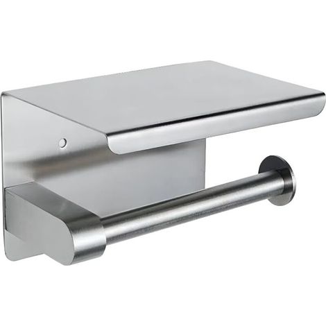 Porte-papier toilette avec étagère, acier inoxydable brossé, porte-papier toilette, porte-papier toilette mural pour salle de bain — acier inoxydable brossé argenté (1/5)