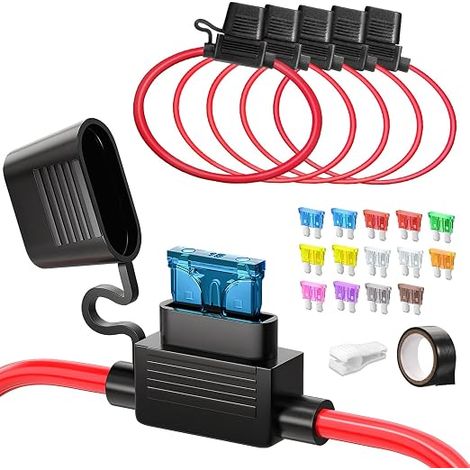 Porte fusible Moyenne en ligne, ATC/ATO Automotive plat 12V Porte fusible étanche pour voiture/camion/motor + Fusibles Standard (1/5)