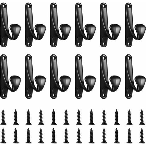 12 crochets noirs pour vêtements, crochets décoratifs en métal pour portants, sacs, cintres robustes, en acier inoxydable, organisateur de cintres avec 24 vis (1/5)