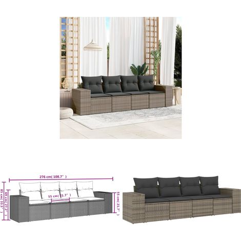 4-tlg. Garten-Sofagarnitur mit Kissen Grau Poly Rattan - Gartensofas - Gartenmöbelset - Outdoor Möbel - Lounge Set - Rattan Gartenmöbel - Home & Living (1/3)