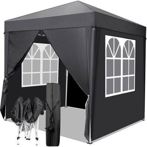 Faltpavillon 2x2m grau, wasserdicht, höhenverstellbar, mit 4 Seitenteilen (1/5)