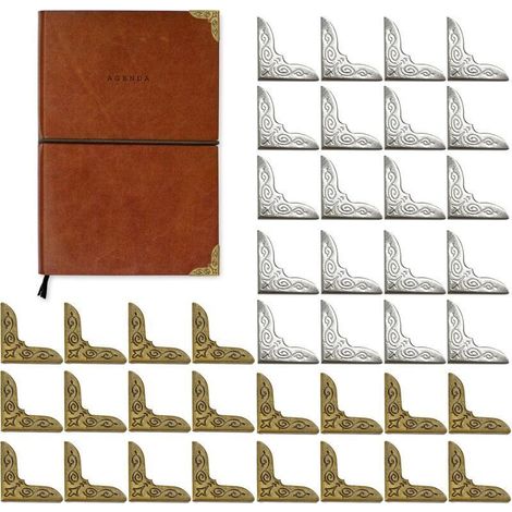 40 pezzi di decorazioni angolari in metallo e ferro, protezioni angolari vintage retrò, protezioni per angoli di libri, decorazioni per bordi di libri vintage (1/4)