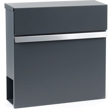 Wiltec Designer Briefkasten V50 Anthrazit und Edelstahl 370 x 105 x 370 mm, Wandbriefkasten mit Schloss, Sichtfenstern, Zeitungsrolle, Postkasten aus galvanisiertem Stahl (1/5)