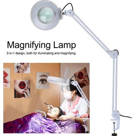 Lampe loupe de bureau LED 8X avec pince et bras pivotant pour la lecture, usage médical et esthétique (1/5)