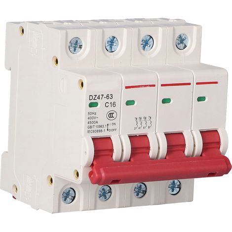 Disjoncteur 4P Mini interrupteur à air MCB, protection contre les surcharges et les courts-circuits, 400 V, pour usage domestique, 16 A (1/5)