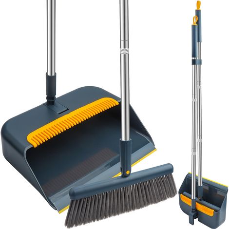 Ensemble balai et pelle à poussière à long manche, tête de brosse rotative à 180 degrés, convient pour les cuisines intérieures et extérieures, les dortoirs, les salles de classe et les bureaux (1/5)