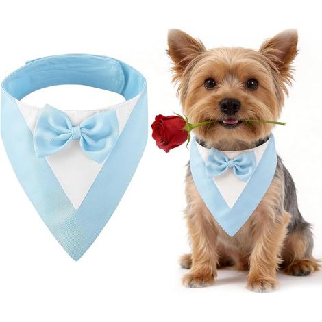 Dog Tuxedo Bandana Bow Tie Adjustable Formal Costume Small Dogs Neck cm Polyester Wedding Birthday Outfit Blue (1/5)