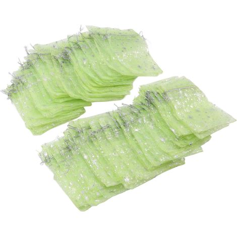 Lot de 50 sacs en filet transparent à cordon, ornés d'un joli motif d'étoiles. Sacs cadeaux transparents parfaits pour les mariages, les églises et autres occasions. (1/5)