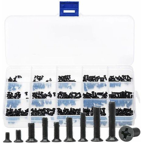 Kaelt - Vis fraisées, 450 vis cylindriques à tête plate, classées m2 / m2.5 / m3 mini - vis vis vis cruciformes boulons de précision vis en acier inoxydable pour ordinateur set noir (1/5)