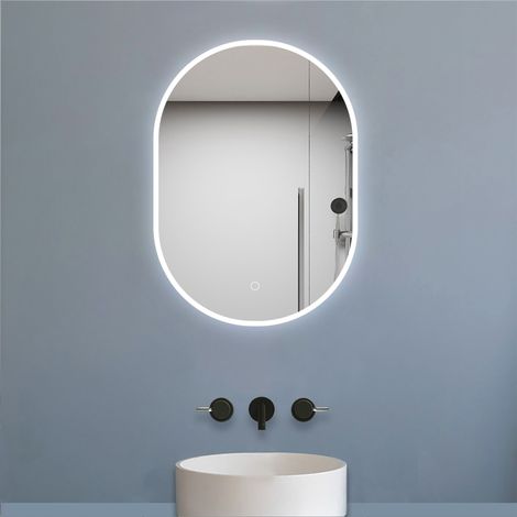 Aica Miroir salle de bain Ovale LED 45x80cm Tricolore + Dimmable + Mémoire + Anti-Buée, IP44 HD Verre Miroir-Mural