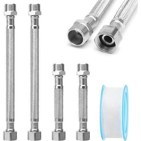 tuyau flexible 3/8, tuyau flexible, rallonge de tuyau de robinet, flexible robinet, flexible robinet raccordement d'eau, raccord de tuyau de raccordement (10 cm/20 cm)