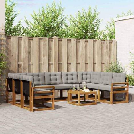 Outdoor-Sofagarnitur mit Kissen 10 pcs Natürlich und Hellgrau