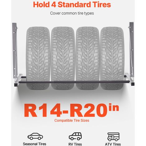 Support de Rangement pour Pneus Mural Pliable, Rack à Pneus Réglable 81-122 cm, Étagère de Stockage de Pneus en Acier Q235, pour Pneus Standard R14-R20, Charge Max. 136 kg, pour Garage Atelier (1/5)