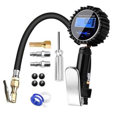 Digitales Manometer, hochpräzises digitales Manometer, 200-PSI-Aufblaspistole mit Düse und Kompressor sowie LCD-Bildschirm für Auto, LKW, Motorrad und Fahrrad