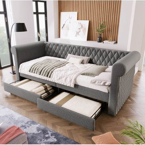 struttura letto 90x200 con 2 cassetti vintage grigio OKMYHOME (1/5)