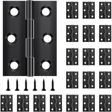 Lot de 20 charnières pliables 44 mm × 31 mm en acier inoxydable noir pour portes, fenêtres, armoires avec 120 vis (1/5)